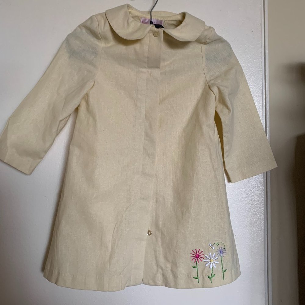 RING AROUND THE ROSIE GIRLS YELLOW HAND EMBROIDERED LINEN COAT DRESS SIZE 4T